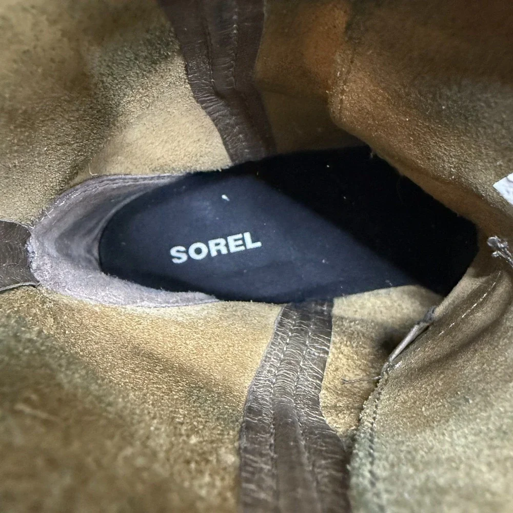 Sorel Joan Of‎ Arctic Wedge Boots 9 Beige Leather Waterproof Modern Minimalist
